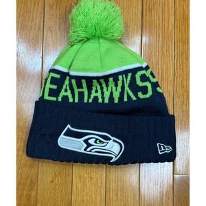 New Era Seattle Seahawks NFL Knit Cuffed Beanie Pom Hat Navy Green One Size